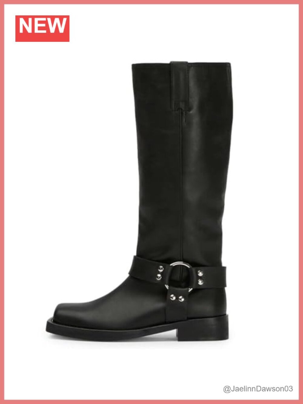 Square Toe Low Heel Knee High Boots for Women Wide Calf Biker Pull-on Motorcycle